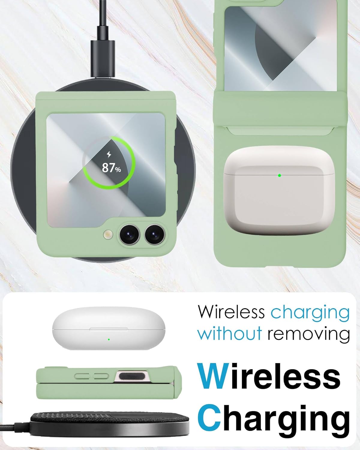 STORMTAL for Samsung Galaxy Z Flip 6 Case/Z Flip 7 FE Case, Hinge Protection, Built-in Screen Protector, Wireless Charging, Slim Rugged Phone Protective Case for Galaxy Z Flip 6 Mint