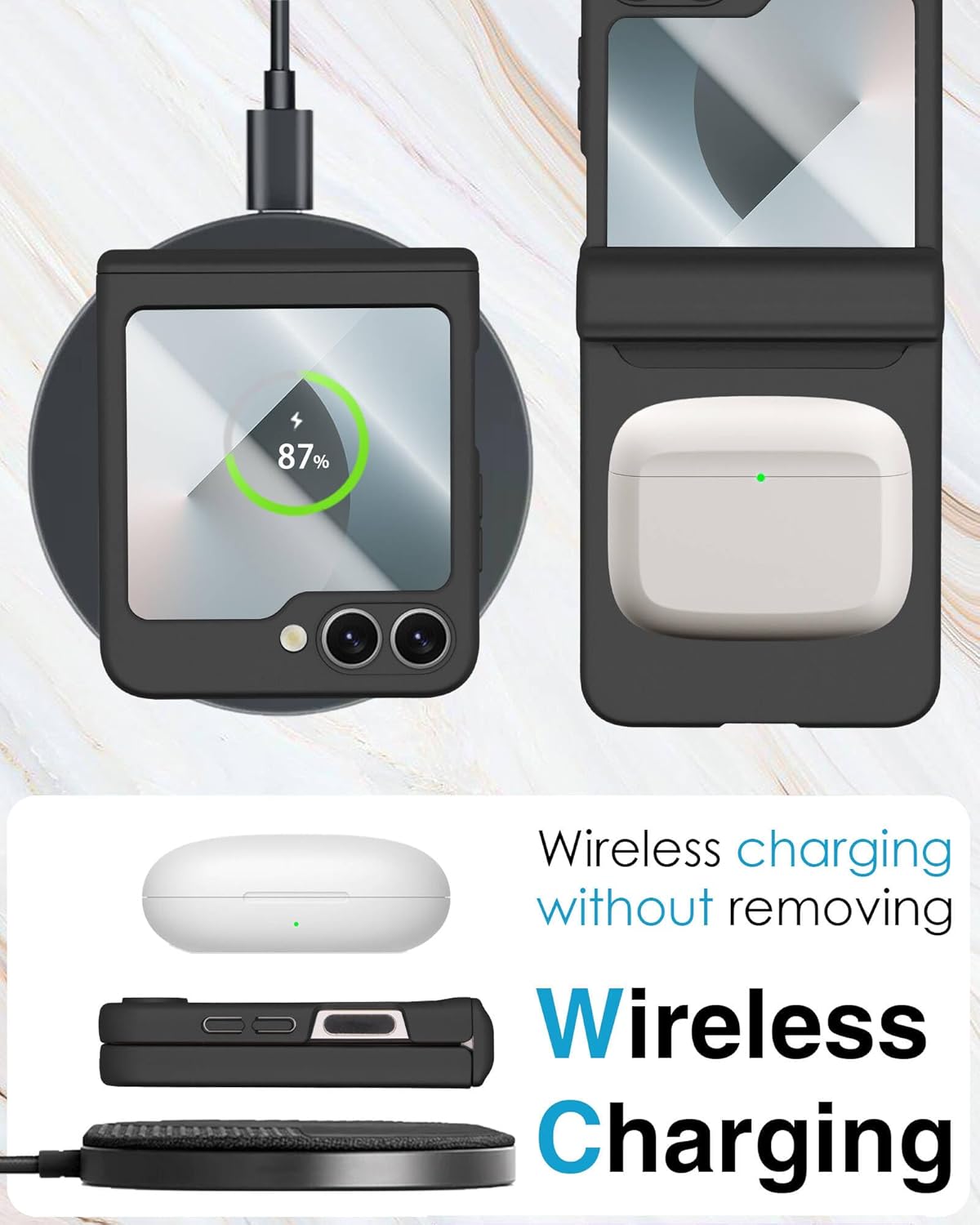 STORMTAL for Samsung Galaxy Z Flip 6 Case/Z Flip 7 FE Case, Hinge Protection, Built-in Screen Protector, Wireless Charging, Slim Rugged Phone Protective Case for Galaxy Z Flip 6 Black