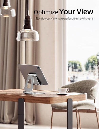 Nulaxy Aluminum Dual Foldable iPad Stand, Fully Adjustable Desktop Tablet Holder, Tablet Accessories for Office Kindle Compatible with Mobile Devices iPad Pro/Air/Mini, iPhone Pro/Max/Plus, Silver