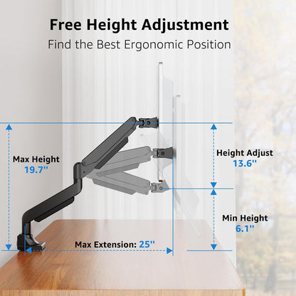 MOUNTUP Single Monitor Mount fits 22''-43'' Ultrawide Screen, Holds 6.6-33lbs, Computer Monitor Arm Desk Mount, Heavy Duty Gas Spring Monitor Stand for Flat/Curved Screen, with C-clamp/Grommet Base
