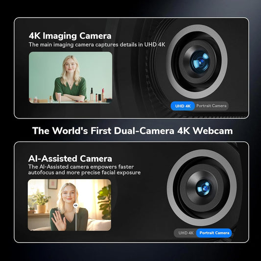 EMEET Piko 4K Webcam for Streaming, World’s 1st Dual-Camera AI-Powered 4K Camera w/AI Autofocus, 3 Mics Array&3 Sound Modes, USB Webcam with Clip, Great for Streaming, Desk Setup and Creative Gifts