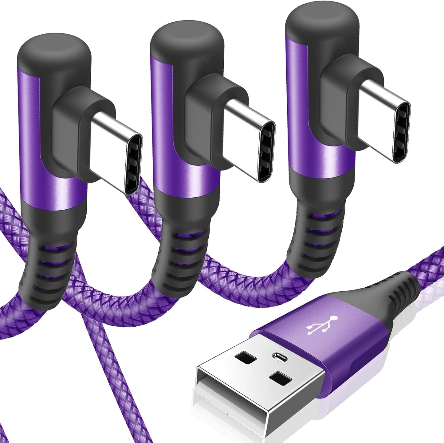 sweguard USB C Cable Right Angle [3Pack, 10FT+6.6FT+3.3FT], USB Type C iPhone 16 Charger Cable Nylon Braided Cord for iPhone 15 16 Pro Max Plus, Samsung Galaxy S25 S24 S23 S22 S21 S10 Note 20 10,Moto