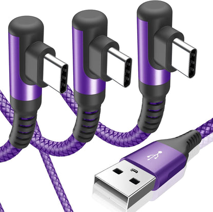 sweguard USB C Cable Right Angle [3Pack, 10FT+6.6FT+3.3FT], USB Type C iPhone 16 Charger Cable Nylon Braided Cord for iPhone 15 16 Pro Max Plus, Samsung Galaxy S25 S24 S23 S22 S21 S10 Note 20 10,Moto