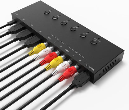 Y.D.F 3 Way HDMI 2.0 Switcher + 2 RCA to HDMI Converter(2 in 1) 2 Way AV Composite CVBS Switch to HDMI Adapter Support 4:3/16:9 Switching for N64 NGC Wii Xbox PS2/3/4/5 Xbox Series/ONE Switch