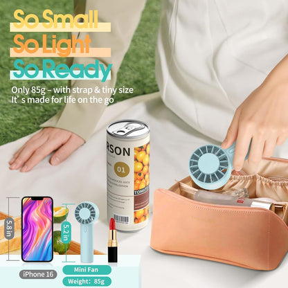 Mini Portable Fan, USB Personal Handheld Fan with 3-Speed Cooling Wind Rechargeable Battery Operated Mini Pocket Design for Desktop/Travel/Outdoor/Vacation/Concerts/Lash Makeup-Blue