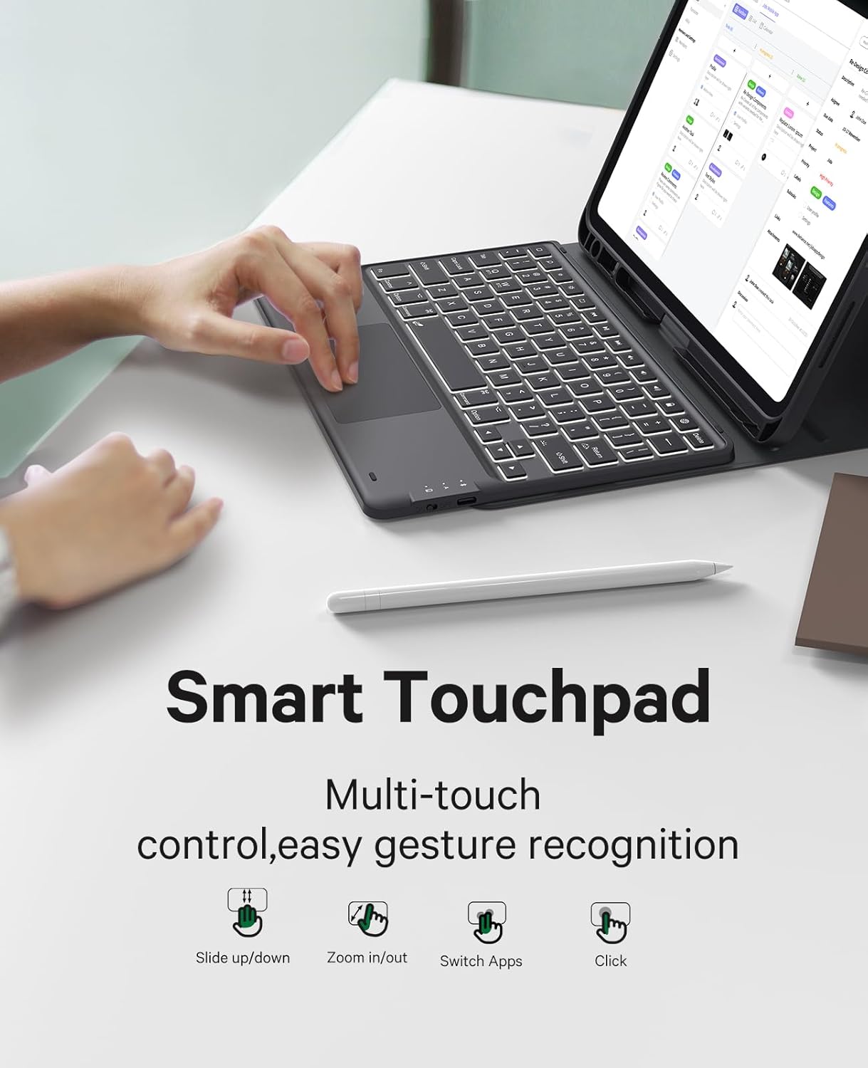 GreenLaw for iPad Pro 11 inch Case with Keyboard(M4) 2024, Detachable Wireless Keyboard Case, Stain-Resistant Surface, 7-Color Backlit, Multi-Touch Trackpad, 2 Device Connection, Black