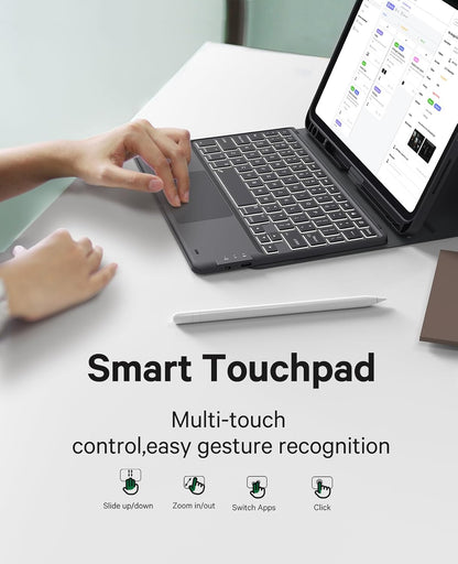 GreenLaw for iPad Pro 11 inch Case with Keyboard(M4) 2024, Detachable Wireless Keyboard Case, Stain-Resistant Surface, 7-Color Backlit, Multi-Touch Trackpad, 2 Device Connection, Black