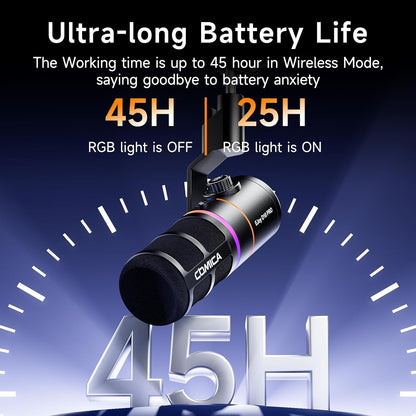 EJoy D10 PRO(D) Combo Dual-Channel Wireless USB Gaming Microphone – RGB Dynamic Mic with Wired/Wireless Modes, XLR/USB-C, Real-Time Monitoring, Studio Mic for Gaming, Streaming, Podcast, Recording