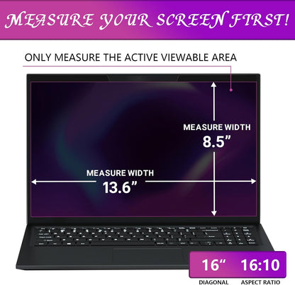 PYS Magnetic Laptop Privacy Screen 16 Inch 16:10 Ratio - Computer Monitor Screen Privacy Shield, Anti-Glare Blue Light Filter, Detachable Privacy Screen Protector for Lenovo, Hp Envy, Dell