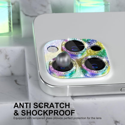 Choiche Compatible for iPhone 16 Pro/iPhone 16 Pro Max Camera Lens Protector, Bling Camera Cover with 9H Tempered Glass Lens Screen Protector Metal Ring Decoration Accessories (Glitter-Colorful)