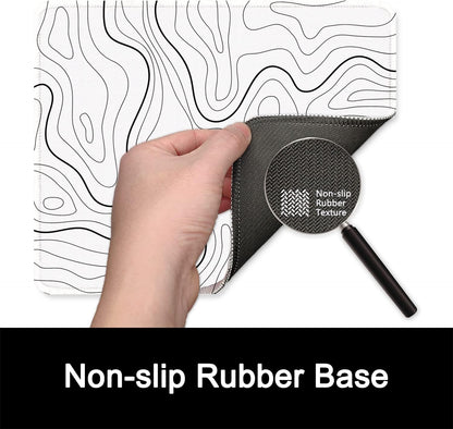 ITNRSIIET Mouse Pad with Stitched Edge Premium Textured Smooth Precise Operation Waterproof Washable Non-Slip Rubber Base Desktop Protection Mat, 10.2×8.3×0.12 inches, Topographic Contour White