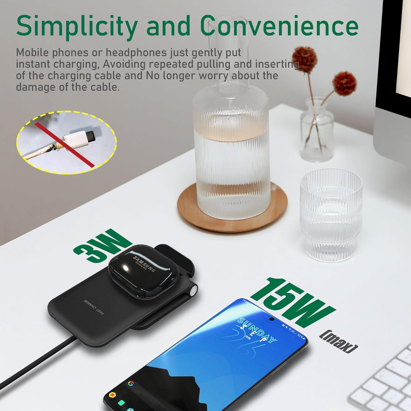 15W Wireless Charger Stand, Foldable Charging Station for Samsung Galaxy S25 S24 S23 S22 S21 S20 Ultra S10 S9 S8 S7 Note10 9 8 7, Desk Stand Up Phone Charger iPhone 16 15 14 13 12 Pro Max