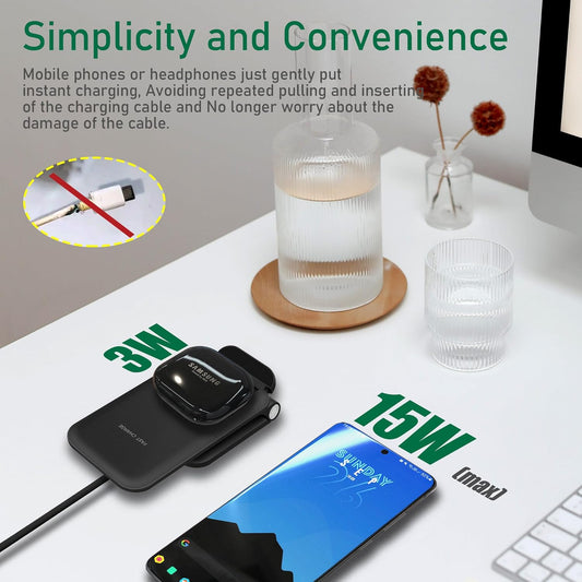 15W Wireless Charger Stand, Foldable Charging Station for Samsung Galaxy S25 S24 S23 S22 S21 S20 Ultra S10 S9 S8 S7 Note10 9 8 7, Desk Stand Up Phone Charger iPhone 16 15 14 13 12 Pro Max