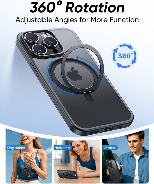 MAGIC JOHN 360° Rotatable Magnetic Invisible Stand for iPhone 15 Pro Max Case [Anti-Slip Grip] [Compatible with MagSafe] 16FT Shockproof for iPhone 15 Pro Max Case with Kickstand, Black