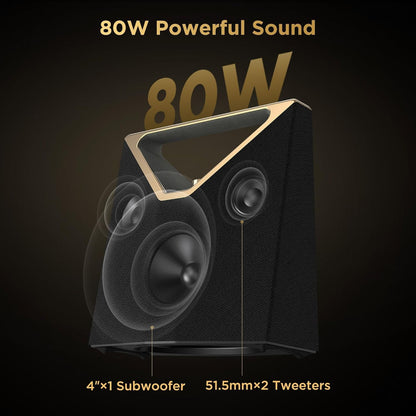 BUGANI Brief Plus Bluetooth Speaker Portable 80W, 12H Long Playtime, Bluetooth Broadcast 100+ Connection, Supports AUX/USB, Outdoor Speaker for Camping, Beach, Party, Golden