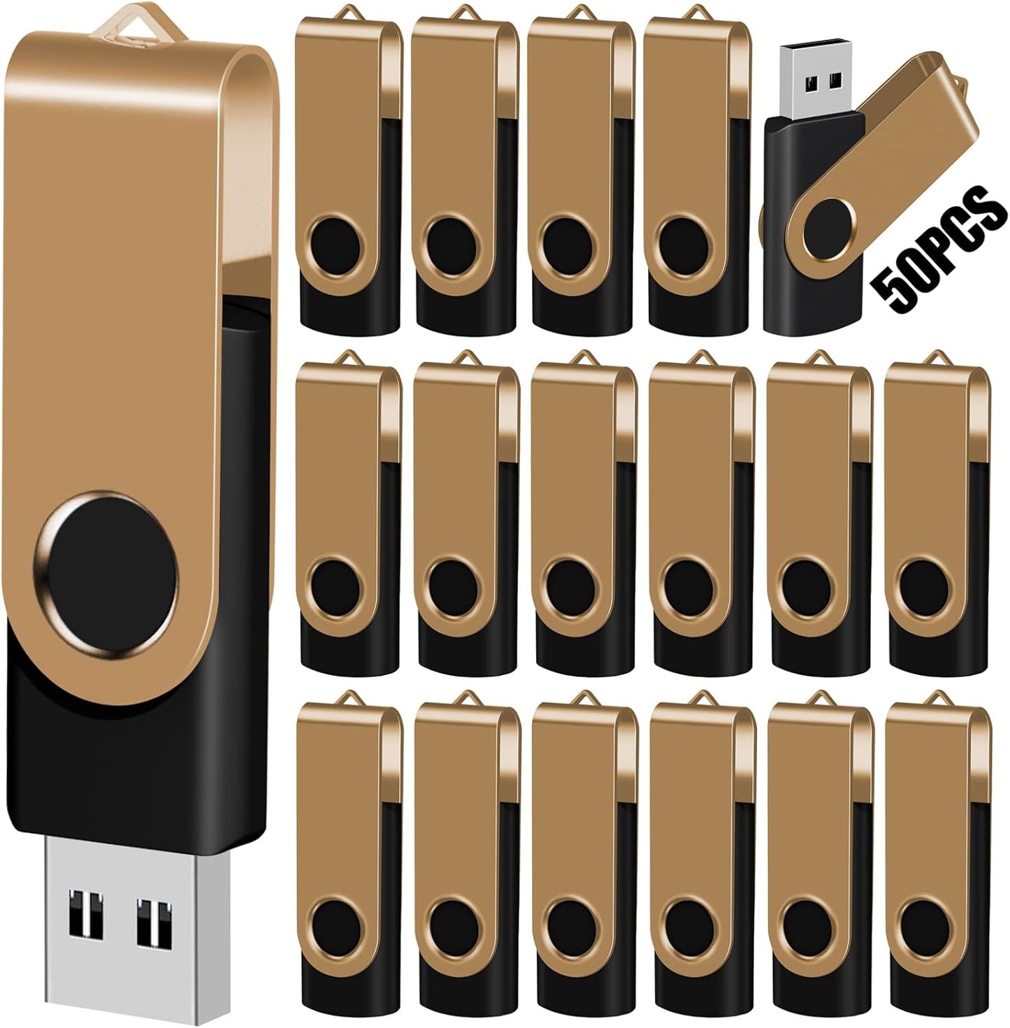 EASTBULL 16GB USB Flash Drive Bulk Thumb Drives 50 Pack with Lanyards USB 2.0 Jump Drive 16 GB Memory Sticks Zip Drive Pen Drive for Storage and Backup Gold 50PCS 16GB