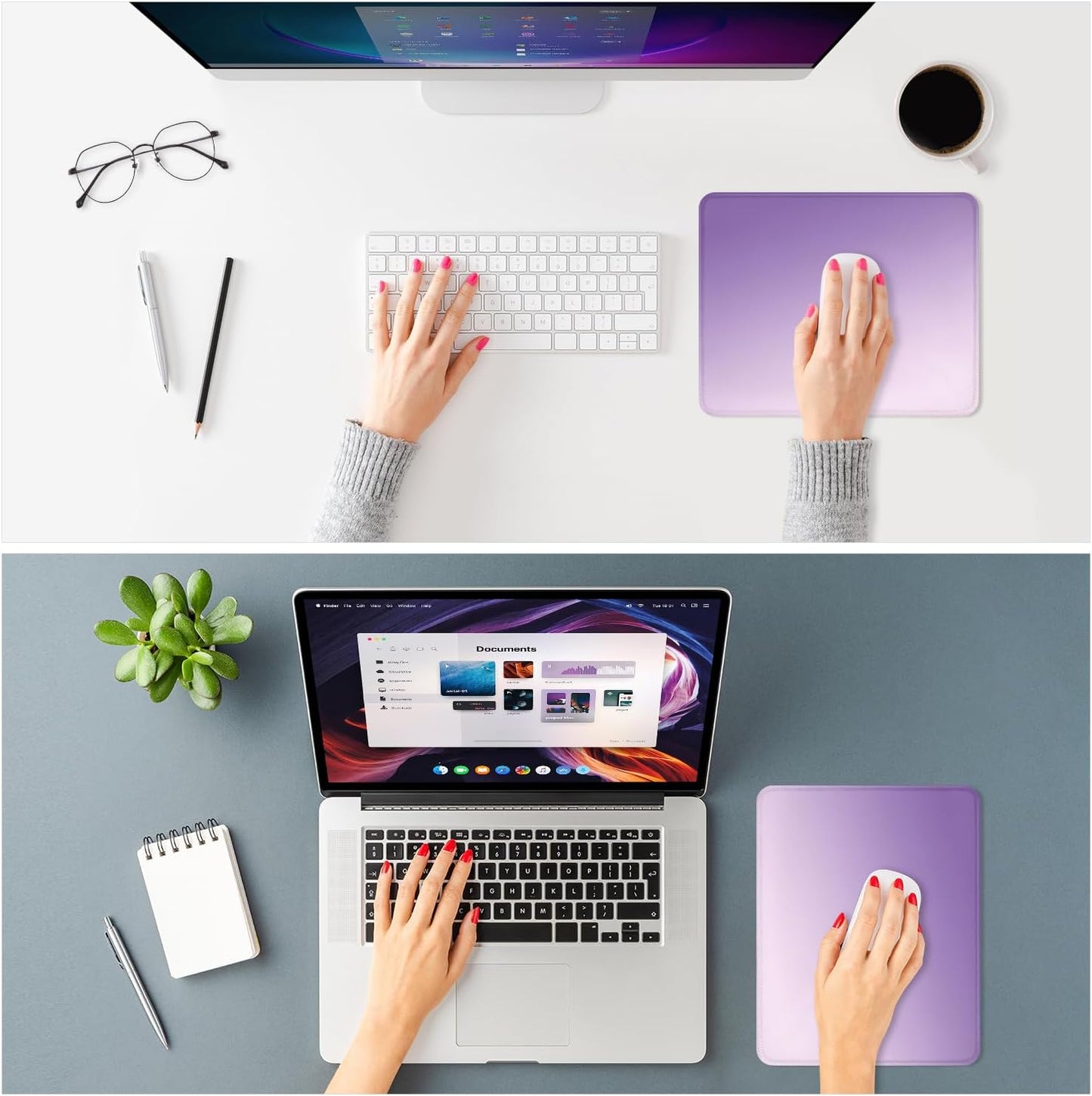 ITNRSIIET Mouse Pad Non-Slip Rubber Base Smooth Surface Stitched Edges Waterproof Durable Compatible with All Mice for Office & Gaming, Desk Accessory, 10.2x8.3x0.12 inch, Lavender Gradient