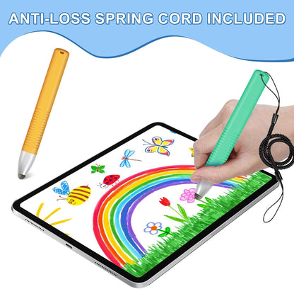 2pcs Kid-Friendly Stylus Pens for Touch Screens, Tablet Stylus Pen with Spring Cord Universal Touch Screen Capacitive Crayon Stylus Green Orange