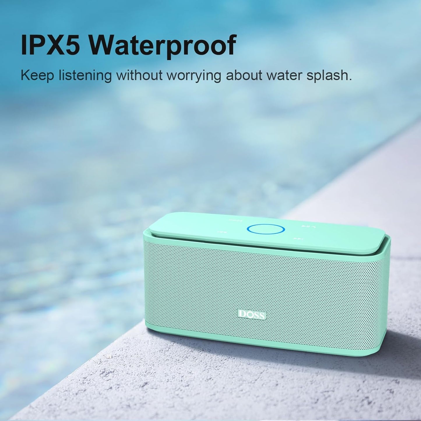 DOSS SoundBox Touch Wireless Bluetooth Speaker with 12W HD Sound and Bass, IPX5 Water-Resistant, 20H Playtime, Handsfree, Portable for Office, Home, Outdoor, Travel-Green