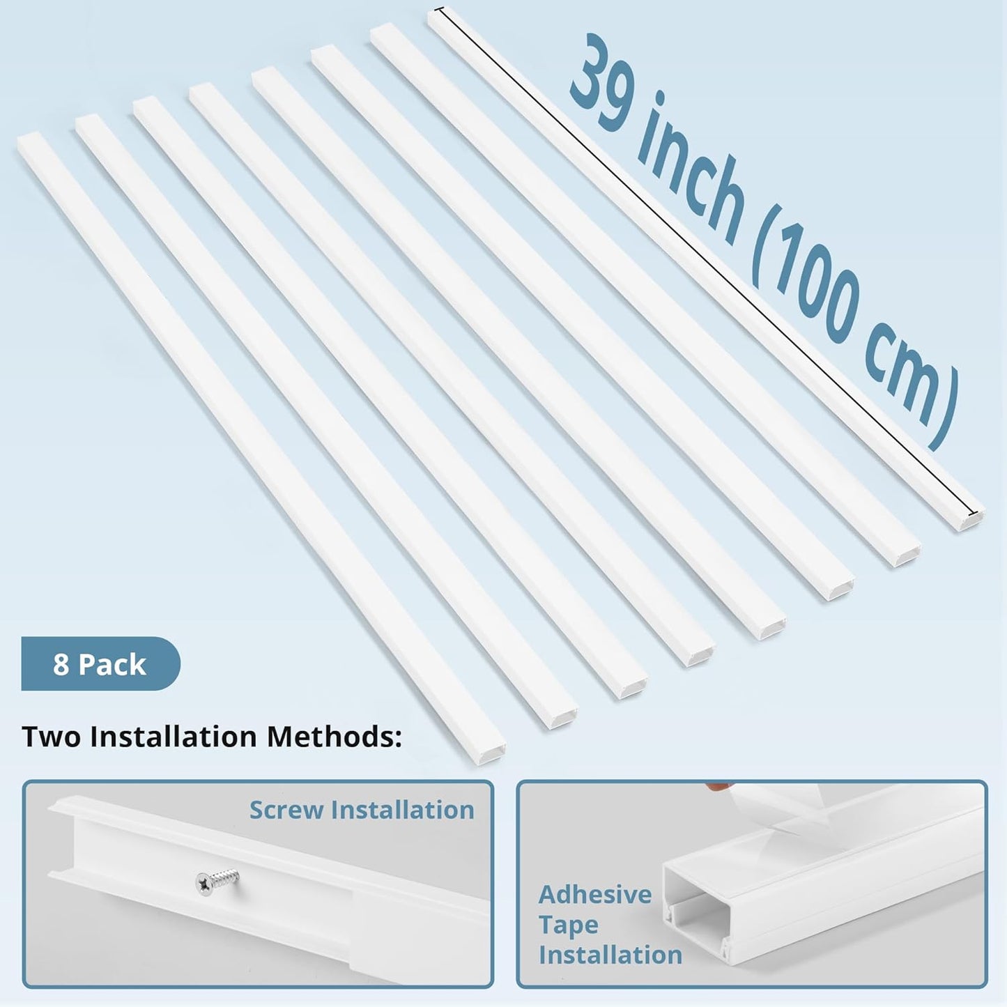 Cord Covers for Wires on Wall Extra-Long, 26.25ft TV Cord Hider Kit, Paintable Cable Management Concealer, White Cord Raceway Channel, 8 x L39in x W0.95in x H0.55in