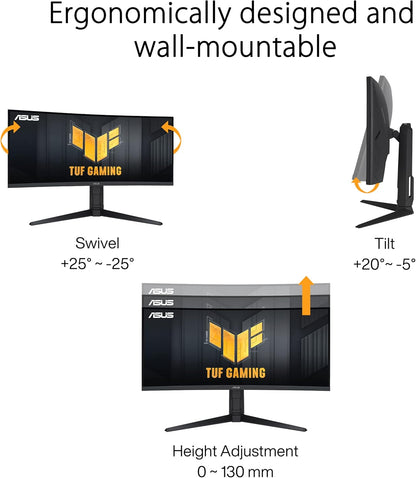 ASUS TUF Gaming 34” 1440P 1500R Curved Monitor (VG34VQL3A) - QHD (3440 x 1440), 180Hz, 1ms, Extreme Low Motion Blur, Freesync Premium Pro, 125% sRGB, DisplayHDR 400, Height Adjustable, 3 year warranty