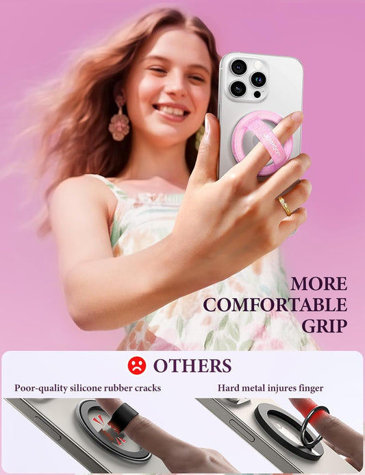JOYROOM Magnetic Phone Grip, Silicone Finger Loop Grip [Stylish Twinkle][Glitter] Phone Grip for Magsafe, for iPhone 16 Pro Max/15 Pro Max/14/13/12 Series, Pink