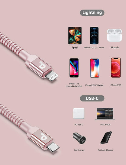 USB C iPhone Charger Cable Fast Charging, 2Pack 6FT USB Type C to Lightning Cable [Apple MFi Certified] iPhone Fast Charger Cord Compatible with iPhone 14/13/12/11 Pro Max/XS MAX/XR/XS/8/iPad-Pink