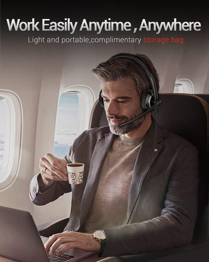 EH05-U Wired USB Headset with Noise Cancelling Microphone for PC Laptop - Headphones with In-Line Control, Lightweight, Enhanced Sound & MIC Mute