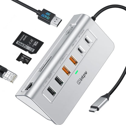 USB C Hub Ethernet, 10-in-1 USB Docking Station 10Gbps with 4K@60Hz HDMI, USB C and 2 USB A 3.2 Data, LAN, 2 USB A 2.0, PD 100W, SD/TF Ports, Powered USB Hub for Laptop, PC, iPhone 16/15, Mac