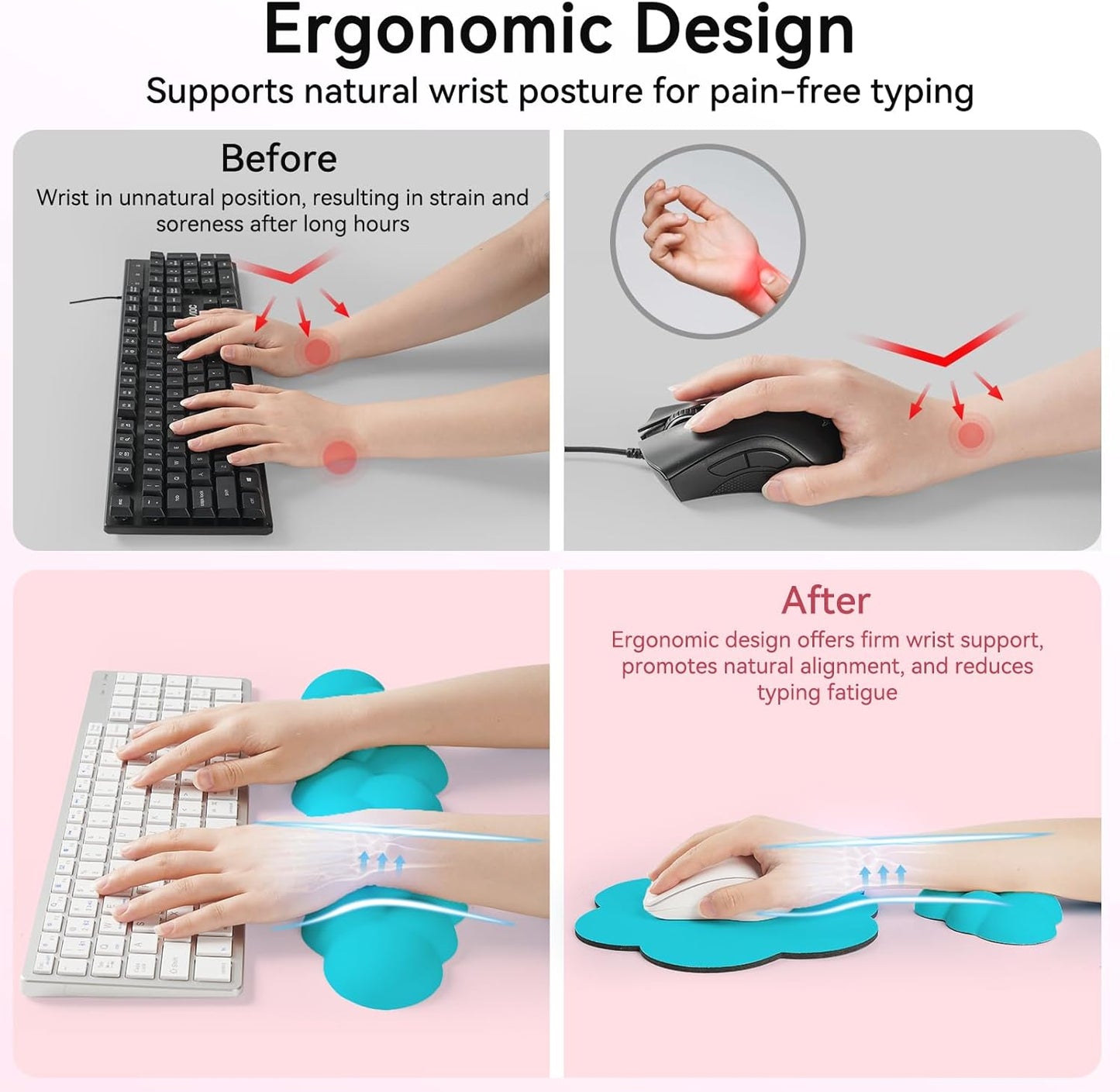 Cloud Wrist Rest for Computer Keyboard, 4-in-1 Memory Foam Leather Cloud Keyboard Wrist Rest and Mouse Pad Set with Ergonomic Support for Arm and Palm Cushion, Gaming/Work Setup, Scuba Blue