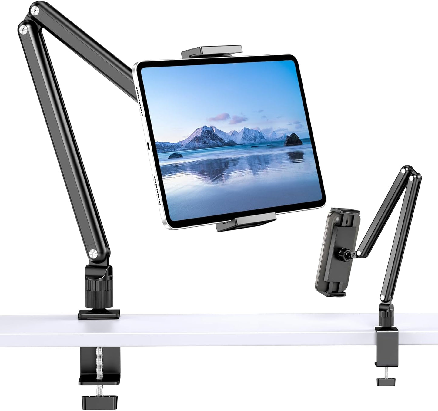 Tablet Stand Holder, Aluminum iPad Desk Mount Bracket, Tablet Arm Mount Holder with 360°Rotating Metal Base, Fits for iPad Air Pro Mini, Phones, Samsung Galaxy, Kindle, All 4.7-13 Inch Devices