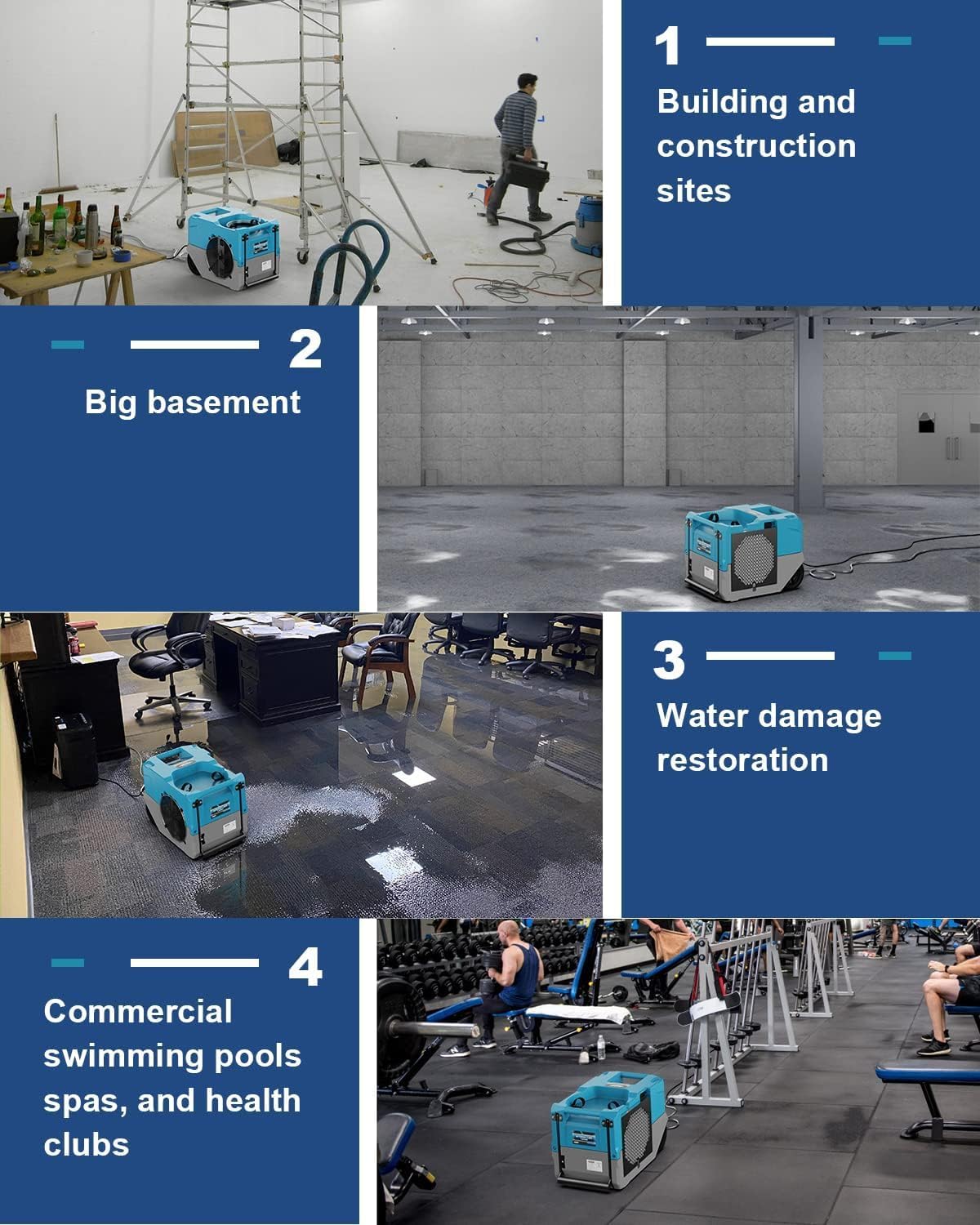 ALORAIR 264 Pitns LGR Commercial Dehumidifier with Pump, Up to 3,000 Sq.Ft Industrial Dehumidifier with Drain Hose Potable Wheels Design for Whole House, Basement, Warehouse, Garage, Blue