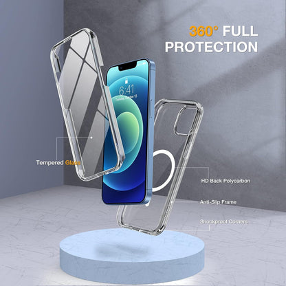 Miracase Magnetic for iPhone 12/12 Pro Case 6.1 inch, (Compatible with MagSafe) Upgrade Full-Body Clear Phone Bumper Case with Built-in 9H Tempered Glass Screen Protector, Magnetic Clear