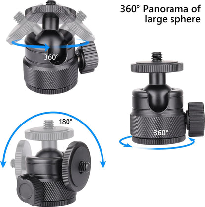 Mini Ball Head, CNC All Metal Aluminum Universal Panoramic Tripod Head Mount for Compact DSLR Action Cam Phone LED Ring Light Monopod Slider, 4.4lb Max Load