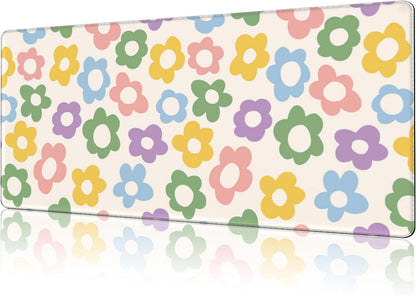 Mouse Pad Large Vintage Groovy Flowers Non-Slip Gaming Desk Mat with Stitched Edge Laptop Keyboard Desk Pad for Work Home Gaming (35.4 x 15.7 Inches)