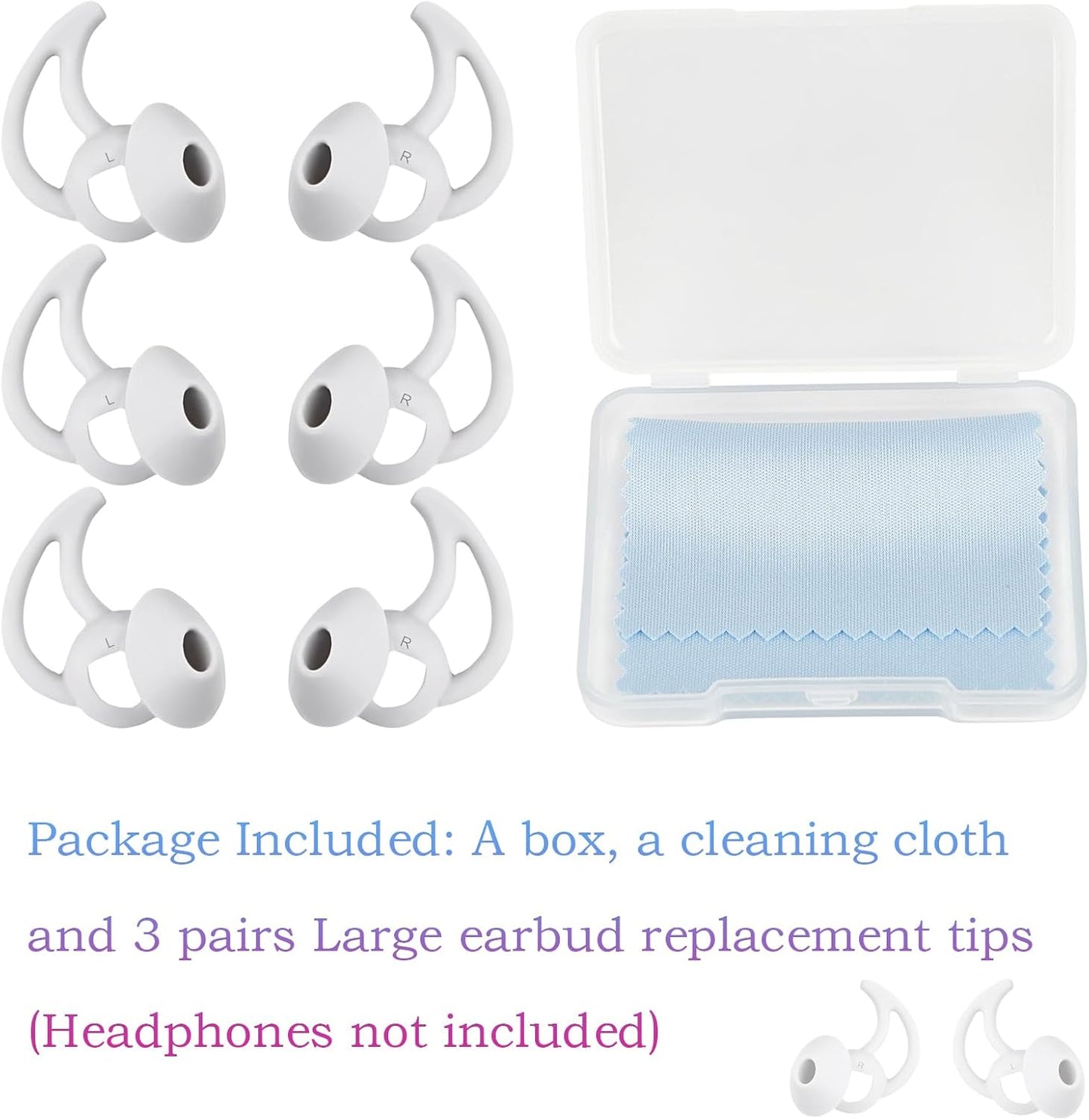 Silicone Ear Tips Replacement Earbud Tips Compatible with Bose Quietcomfort and Sport Headphone Ear Bud Tips Earbud Covers Large 3 Pairs