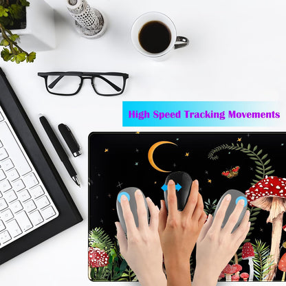 Ferns Leaves Cute Mushrooms Desk Mat Kawaii Green Plants Mouse Pad Xl Mat Large Gaming Desk Pad For Desk Decor Laptop Computer Keyboard Pad Desk Home Office For Women With Stitched Rounds 31.5x15.7 In