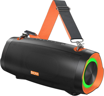 DOSS Extreme Boom Pro D100 Bluetooth Speaker with 140W Peak, 70W Bold Sound, Extra Bass, 24H Playtime, Beat-Sync Lights, Built-in Power Bank, IPX6 Waterproof, Portable Strap for Hiking, Camping-Orange
