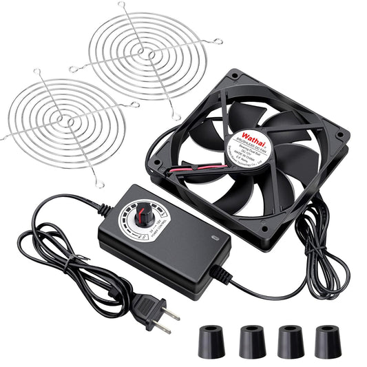 Wathai 120mm x 25mm AC Powered Computer Fan with AC Plug 110V 120V 220V 240V Variable Speed Controller 3V to 12V, for Biltong Box Greenhouse Receiver Amplifier Xbox DVR PlayStation Component Cooling