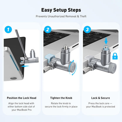 AboveTEK Laptop Locking Cable for MacBook Pro 14/16 (2021–2024), Anti-Theft Keyed Laptop Security Lock, 6.56ft Cut-Resistant Steel Computer Lock Cable, Rotatable & Portable Design