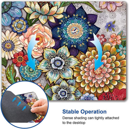 Mouse Pad, Abstract Floral Mouse Pad, Premium-Textured Computer Mouse Mat Square Waterproof Non-Slip Rubber Base Mousepad, Boho Flowers
