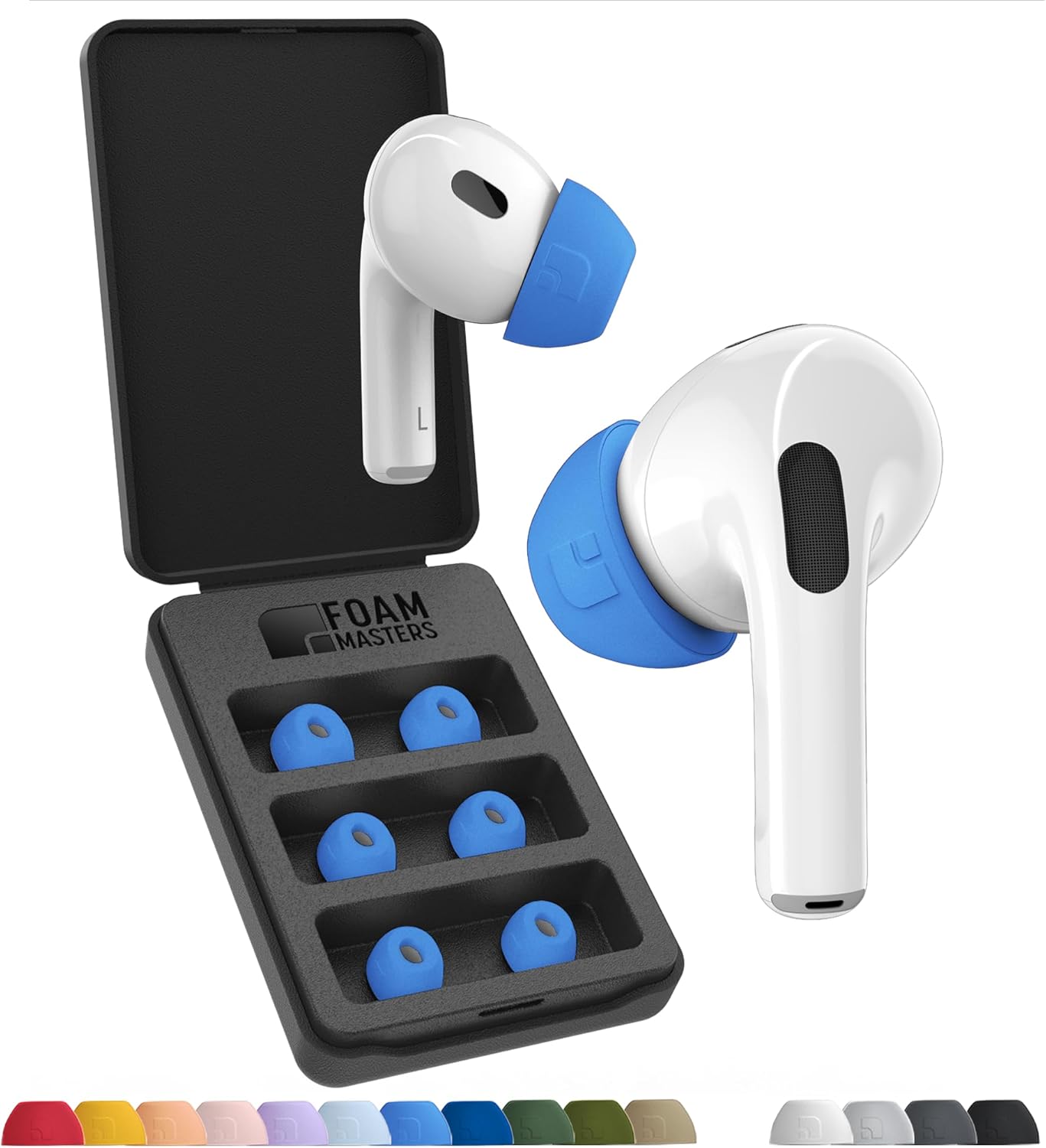 Foam Masters Ultra-Premium Memory Foam Ear Tips for AirPods Pro 1st & 2nd Gen | 3 Pairs | Black Magic Ver 6.0 | Secure | Better Noise Cancellation | Replacement Buds – Supercar Blue, Assorted S/M/L