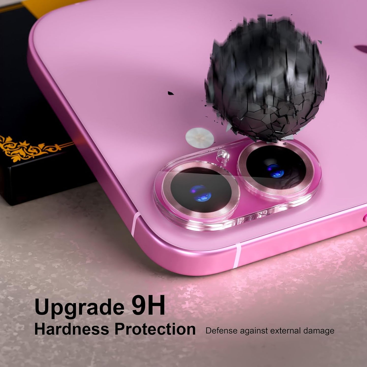 beuxece for 6 Pack iPhone 16 / iPhone 16 Plus Camera Lens Protector [Drop Protection] [Case Friendly] [Easy Installation] 9H Tempered Glass Camera Screen Protector Cover Accessories, CD Pink