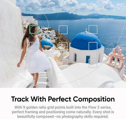 Insta360 Flow 2 Grey - Foldable AI Phone Gimbal, AI Tracking, Multi-Person Tracking, Built-in Tripod/Selfie Stick, Remote Control, iPhone/Android Portable Stabilizer