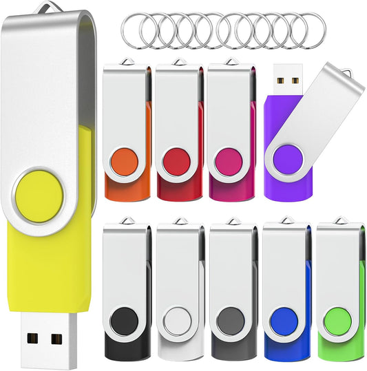 Flash Drives 16GB 10 Pack, Wooolken USB 2.0 Thumb Drives with Keychains Memory Stick USB Drive Pendrive for PC Laptop Computer (Mixcolors)