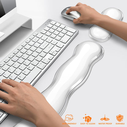 Gel Keyboard Wrist Rest, Cute Wrist Support and Arm Support Keyboard Rest for Keyboard and Mouse Typing Pain Relief，Suitable for Office/Computer/Laptop/Gaming（Transparent White Set ）