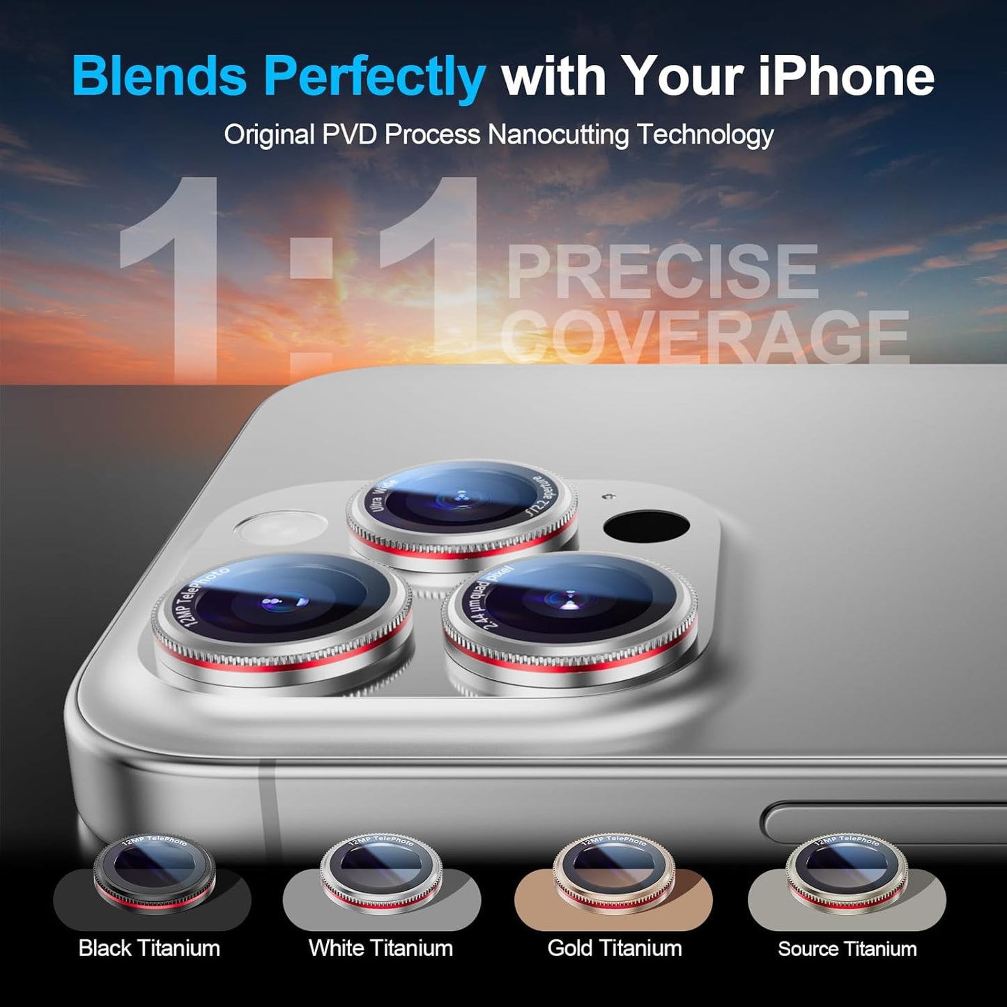 X-it 2 Pack Camera Lens Protector, Shatterproof Protection Anti-Scratch Ultra HD Camera Protector, Anti-Glare 9H Tempered Glass Lens Protector for iPhone 16 Pro Max/16 Pro, Case Friendly, Silver Red