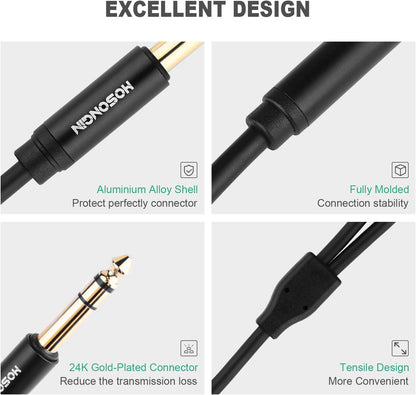 HOSONGIN 1/4" Splitter Cable, TRS to Dual 1/4" TRS Stereo Y Adapter, Gold-Plated Connectors, High-Fidelity Sound, Durable Aluminum Alloy Shell for Studio, DJ, Headphones, Live Sound Systems - 1.6Ft