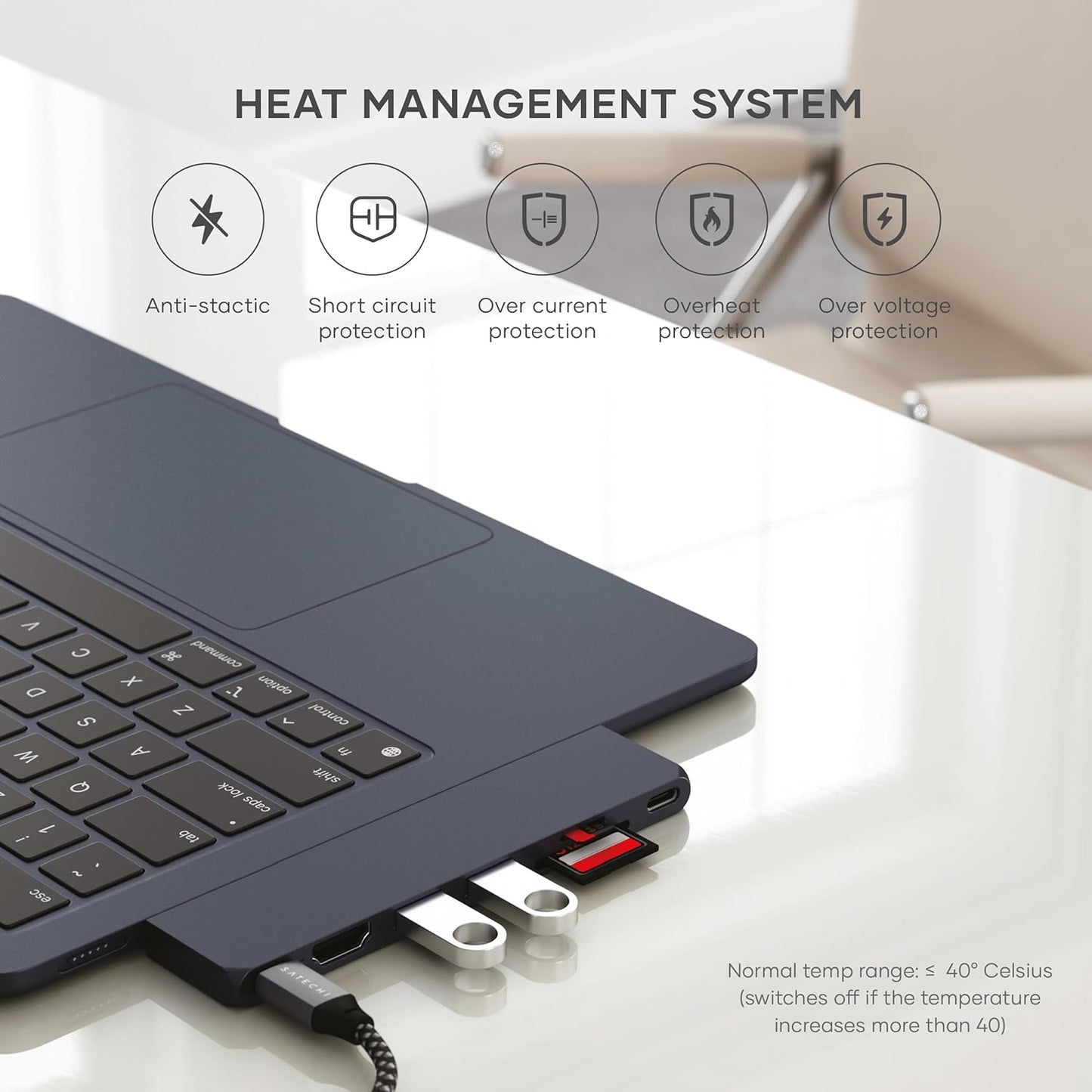 Satechi 7 in 1 USB C Hub Multiport Adapter Pro Slim, USB C Dongle, 100W Charging, 4K HDMI, USB 4, USB 3.2 Gen 2, SD/Micro Card Reader for Mac, MacBook Air/Pro M4/M3/M2/M1 - Midnight
