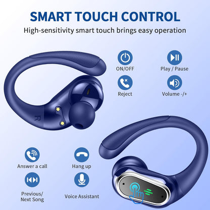 Wireless Earbuds, 2025 Bluetooth 5.4 Headphones Sport, Bluetooth Earbuds with ENC Noise Canceling Mic, 50H Stereo Wireless Headphones IP7 Waterproof with Earhooks, Dual LED Display for Workout/Running